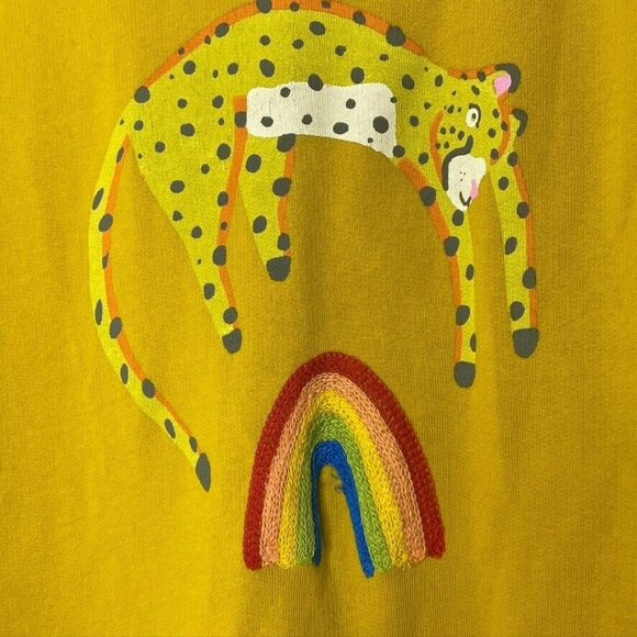 Anthropologie Jarmel Yellow Cheetah Rainbow Short Sleeve Top M Women's - Picture 5 of 8